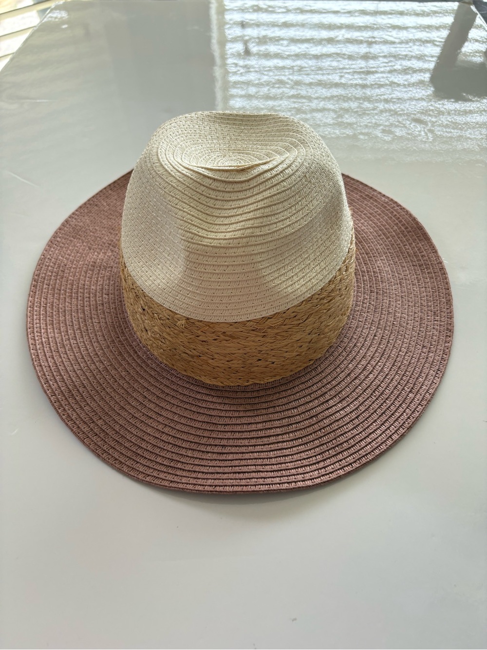 H&M Women's Two-Tone Straw Sun Hat - Pink Brim, Ivory Crown